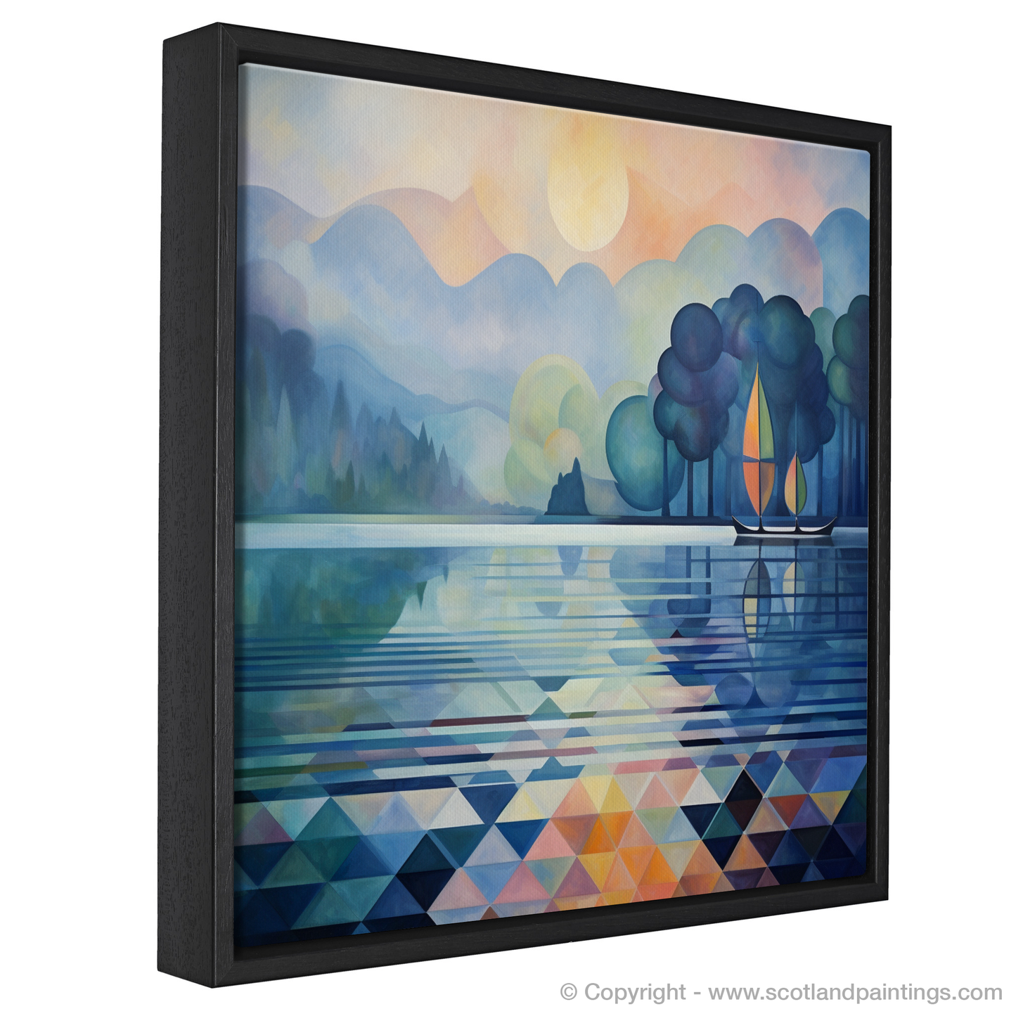 Painting and Art Print of Misty morning on Loch Lomond. Misty Mornings at Loch Lomond: An Abstract Panorama.