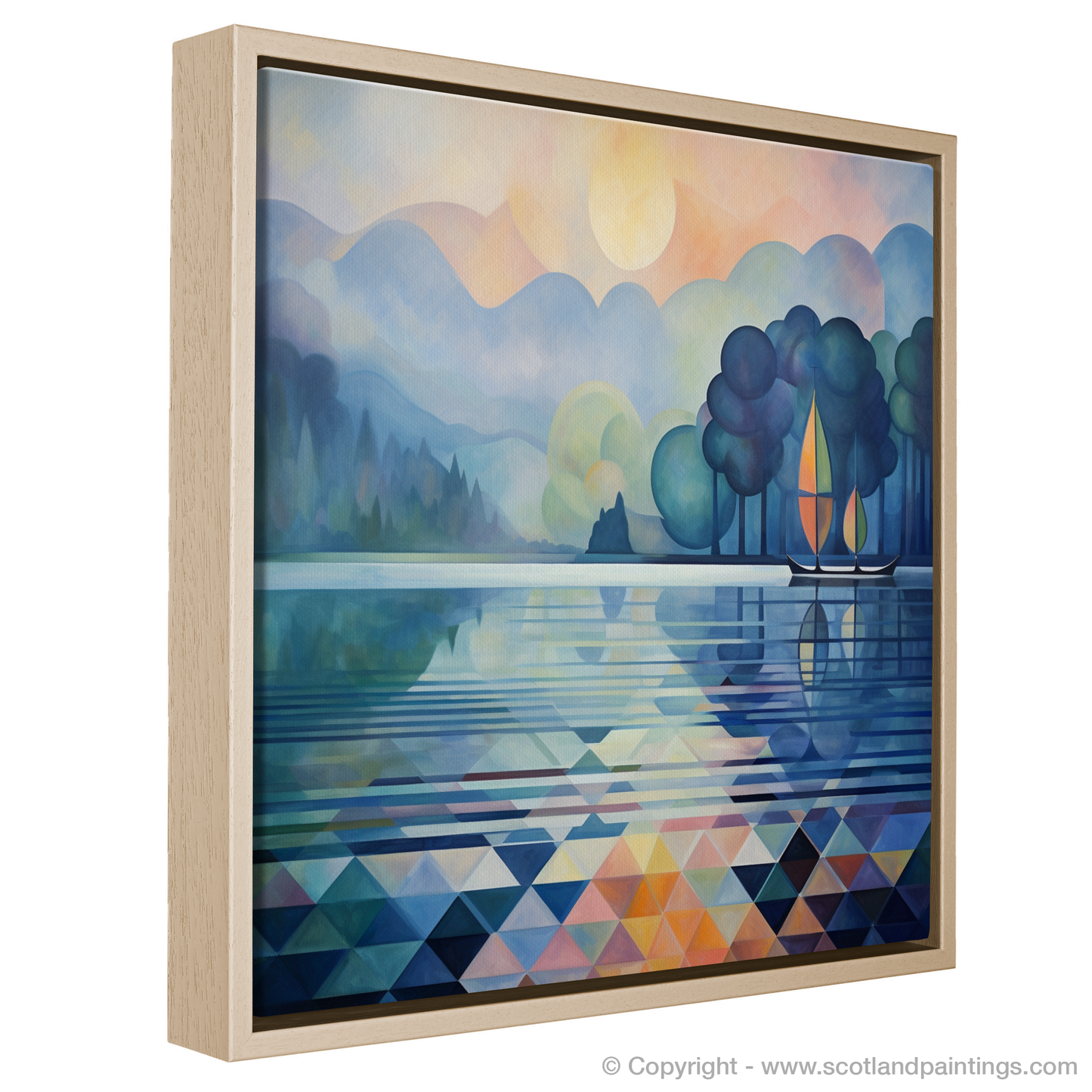 Painting and Art Print of Misty morning on Loch Lomond. Misty Mornings at Loch Lomond: An Abstract Panorama.