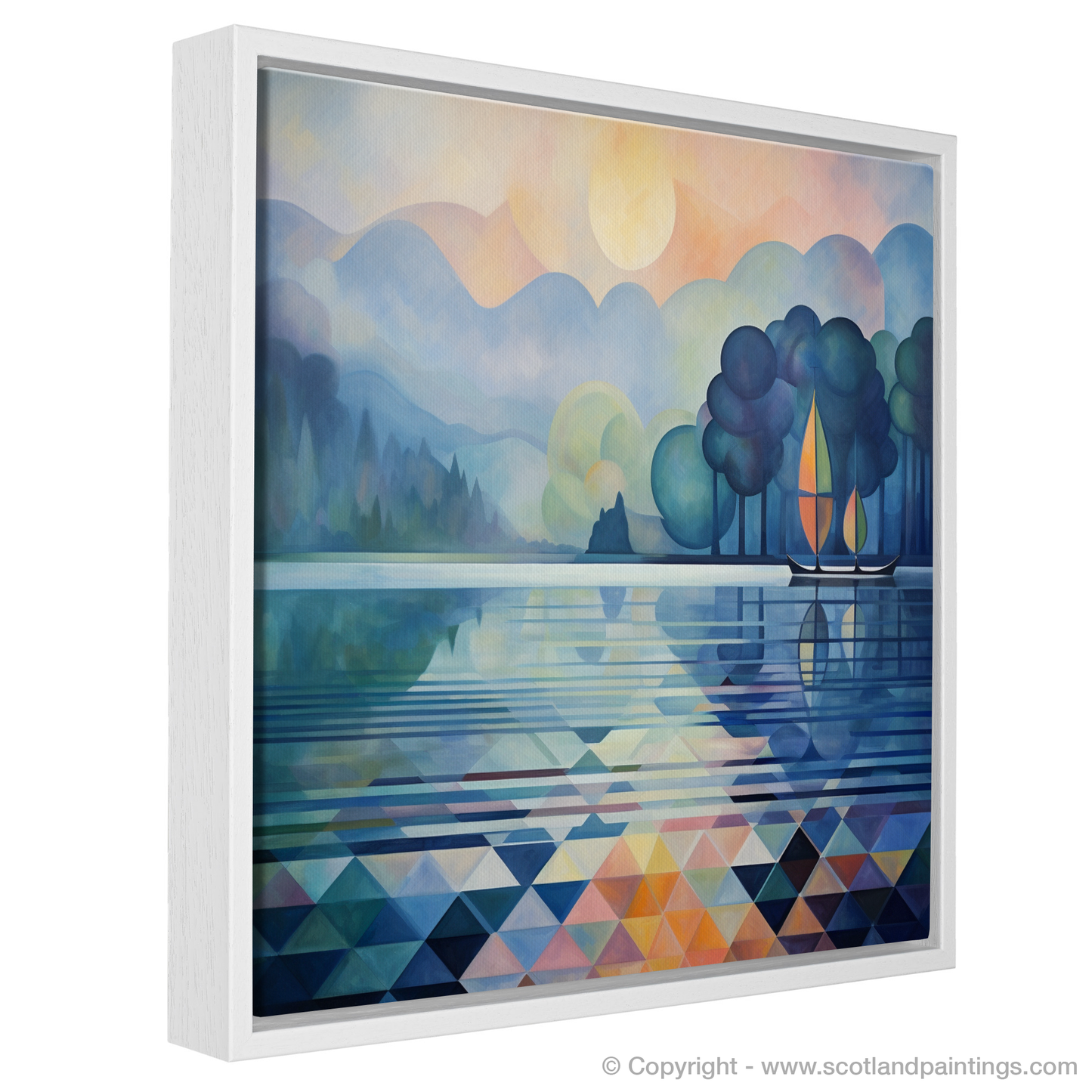 Painting and Art Print of Misty morning on Loch Lomond. Misty Mornings at Loch Lomond: An Abstract Panorama.