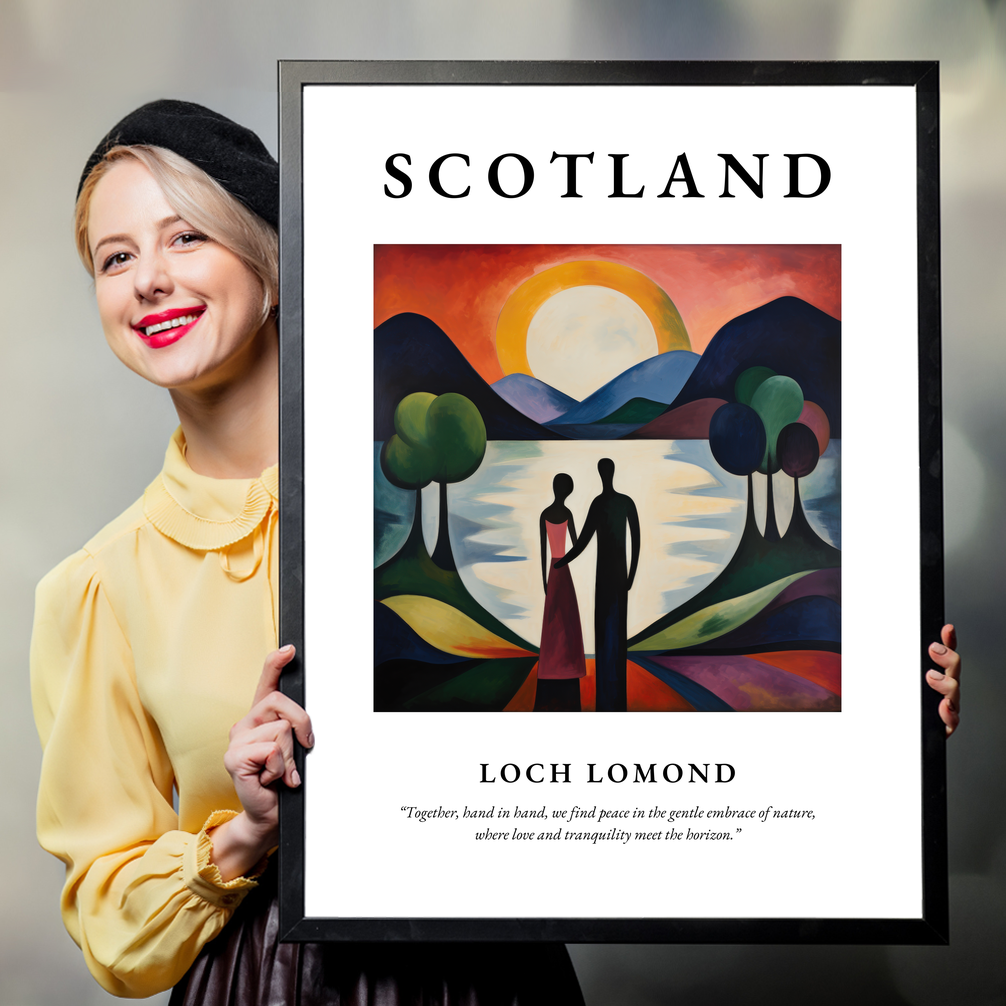 Person holding a poster of Loch Lomond