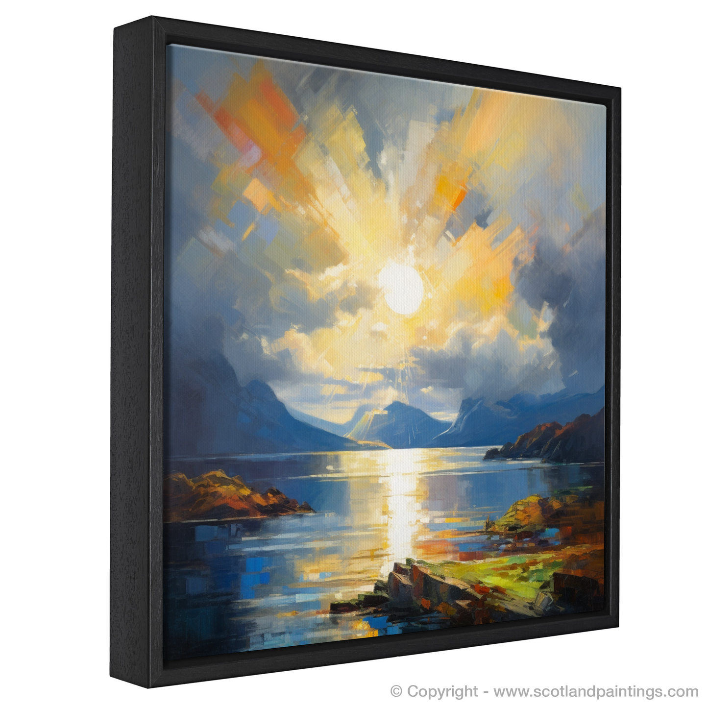 Painting and Art Print of Sun rays through clouds above Loch Lomond entitled "Sunlight Serenade over Loch Lomond".