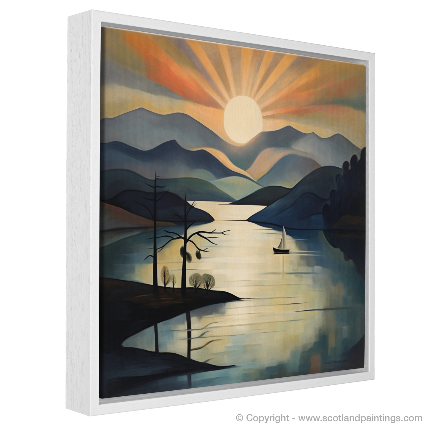 Painting and Art Print of Misty morning on Loch Lomond entitled "Misty Serenity on Loch Lomond".