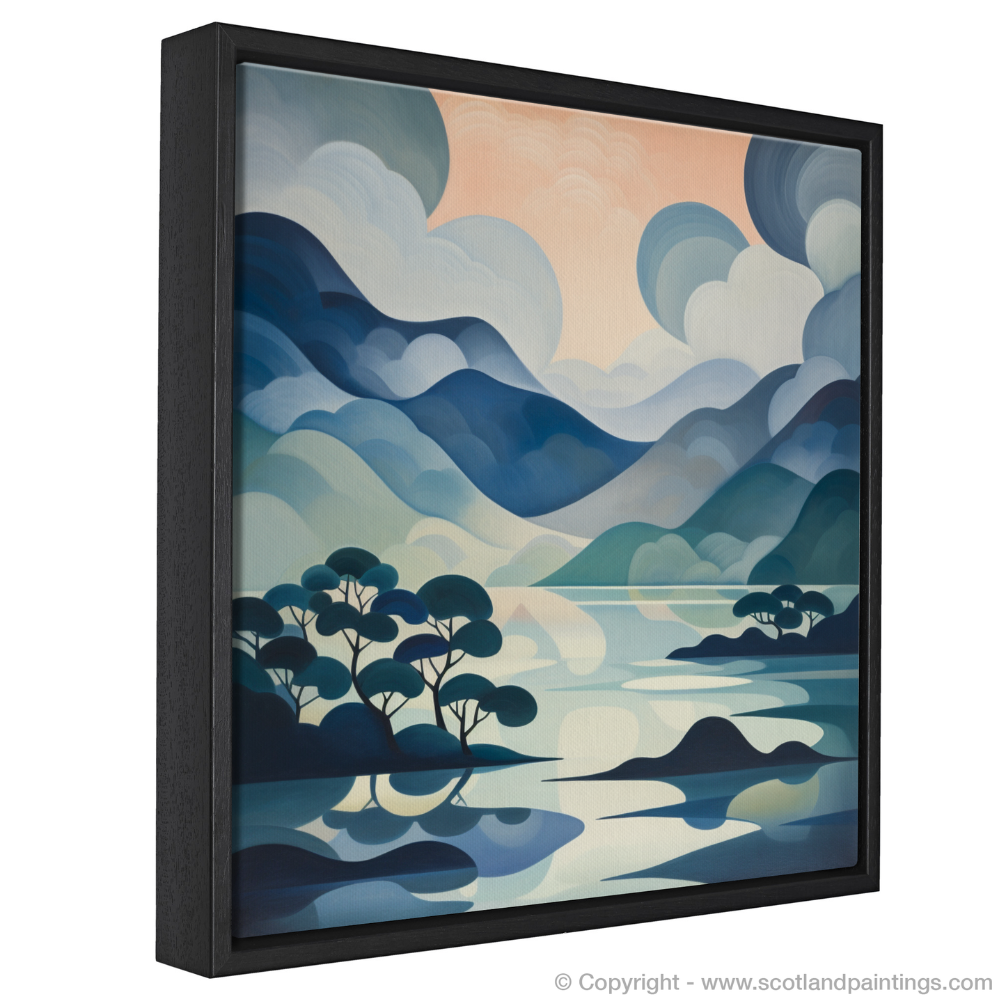 Painting and Art Print of Misty morning on Loch Lomond entitled "Misty Morning Abstract: Loch Lomond Enigma".