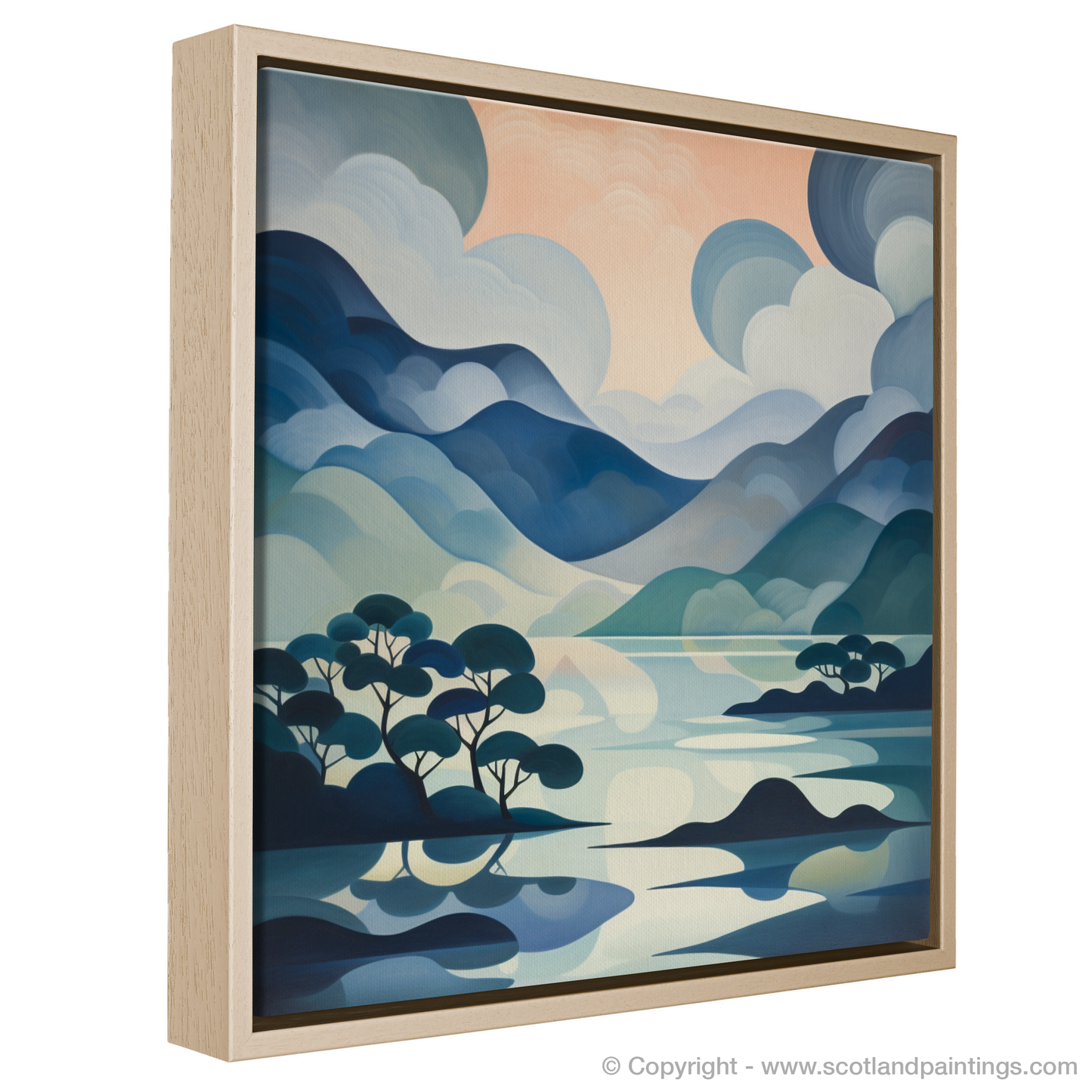 Painting and Art Print of Misty morning on Loch Lomond entitled "Misty Morning Abstract: Loch Lomond Enigma".