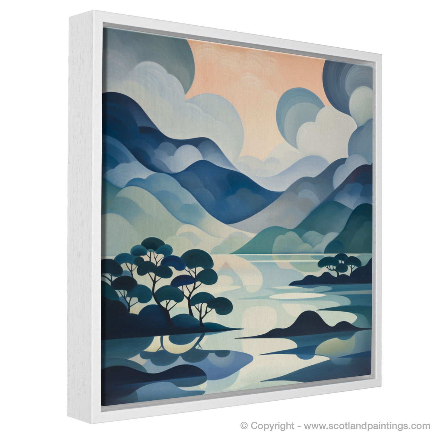 Painting and Art Print of Misty morning on Loch Lomond entitled "Misty Morning Abstract: Loch Lomond Enigma".