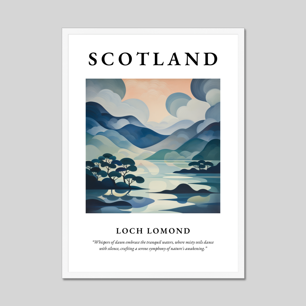 Poster in a white frame with the word Scotland