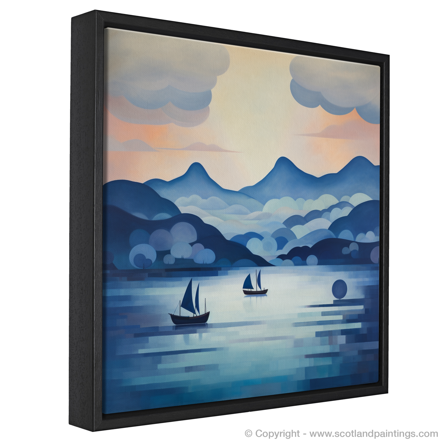 Painting and Art Print of Misty morning on Loch Lomond entitled "Misty Morning Abstract: A Serene Escape to Loch Lomond".