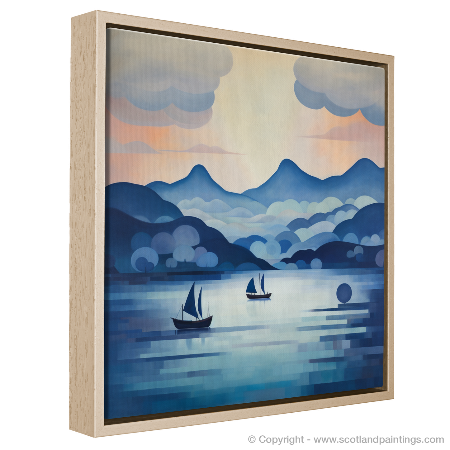 Painting and Art Print of Misty morning on Loch Lomond entitled "Misty Morning Abstract: A Serene Escape to Loch Lomond".