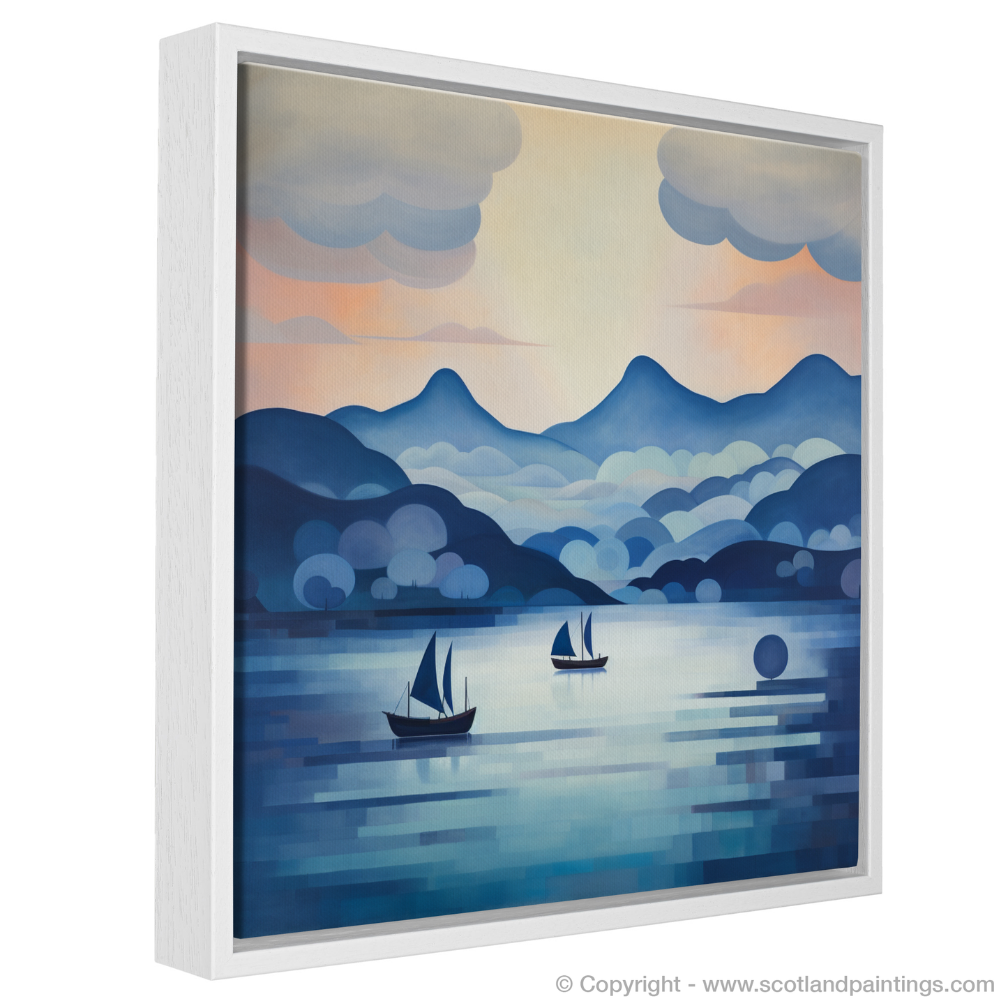 Painting and Art Print of Misty morning on Loch Lomond entitled "Misty Morning Abstract: A Serene Escape to Loch Lomond".