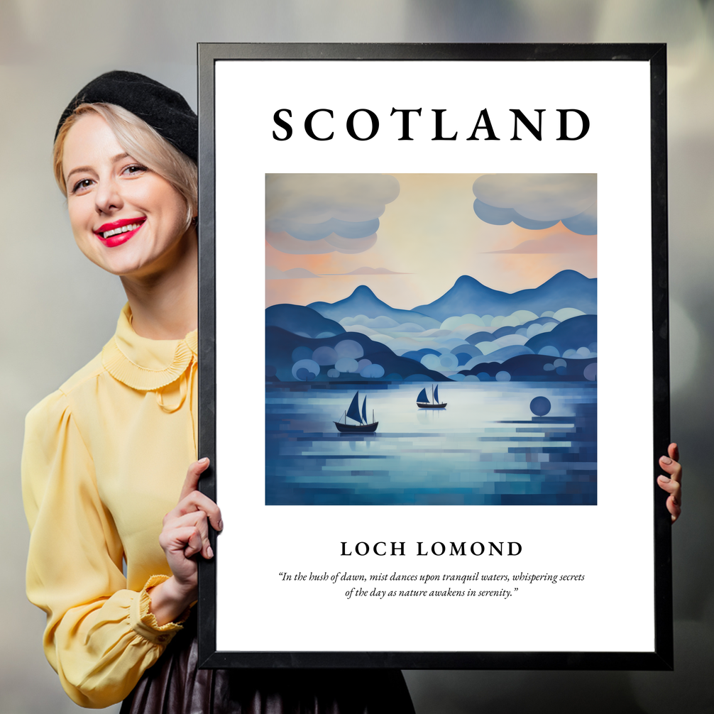 Person holding a poster of Loch Lomond