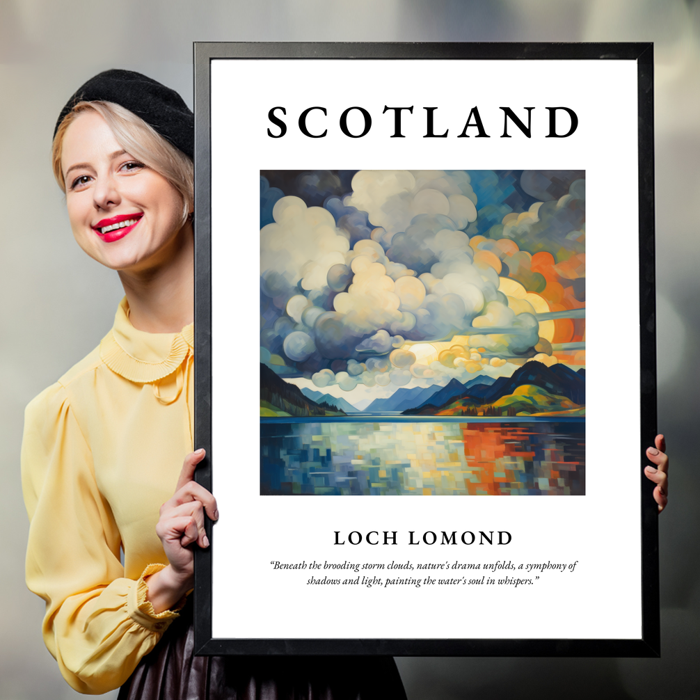 Person holding a poster of Loch Lomond