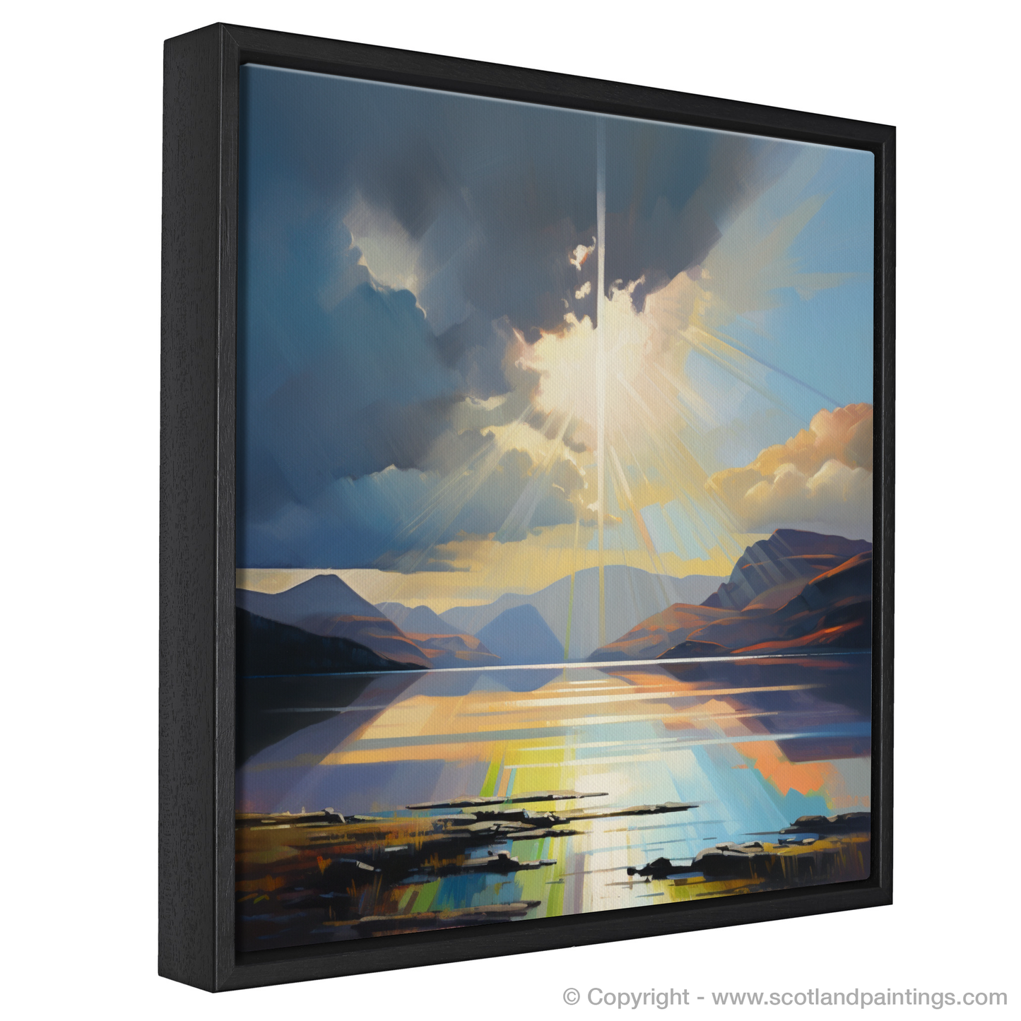 Painting and Art Print of Crepuscular rays above Loch Lomond entitled "Crepuscular Radiance over Loch Lomond".