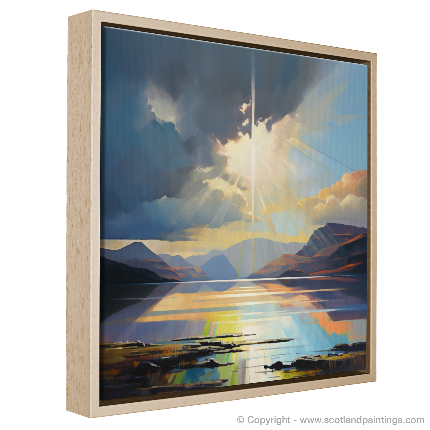 Painting and Art Print of Crepuscular rays above Loch Lomond entitled "Crepuscular Radiance over Loch Lomond".