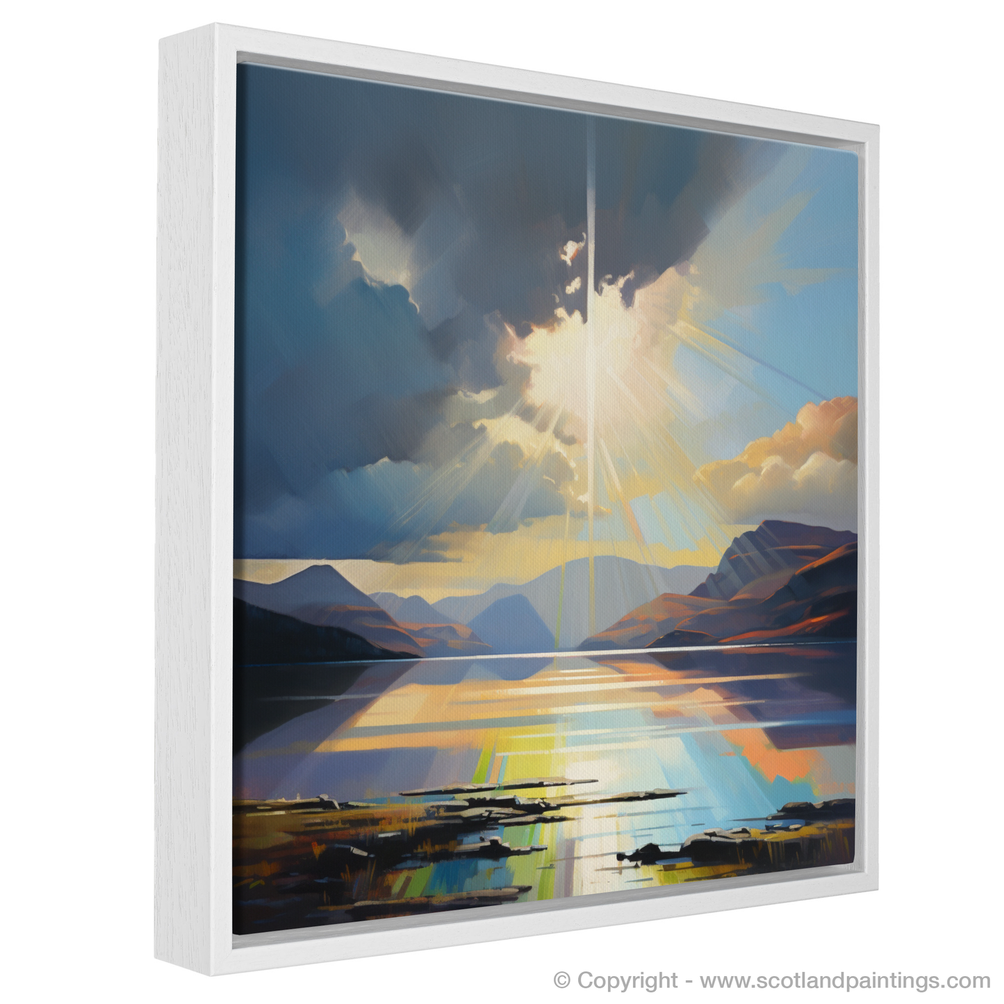 Painting and Art Print of Crepuscular rays above Loch Lomond entitled "Crepuscular Radiance over Loch Lomond".