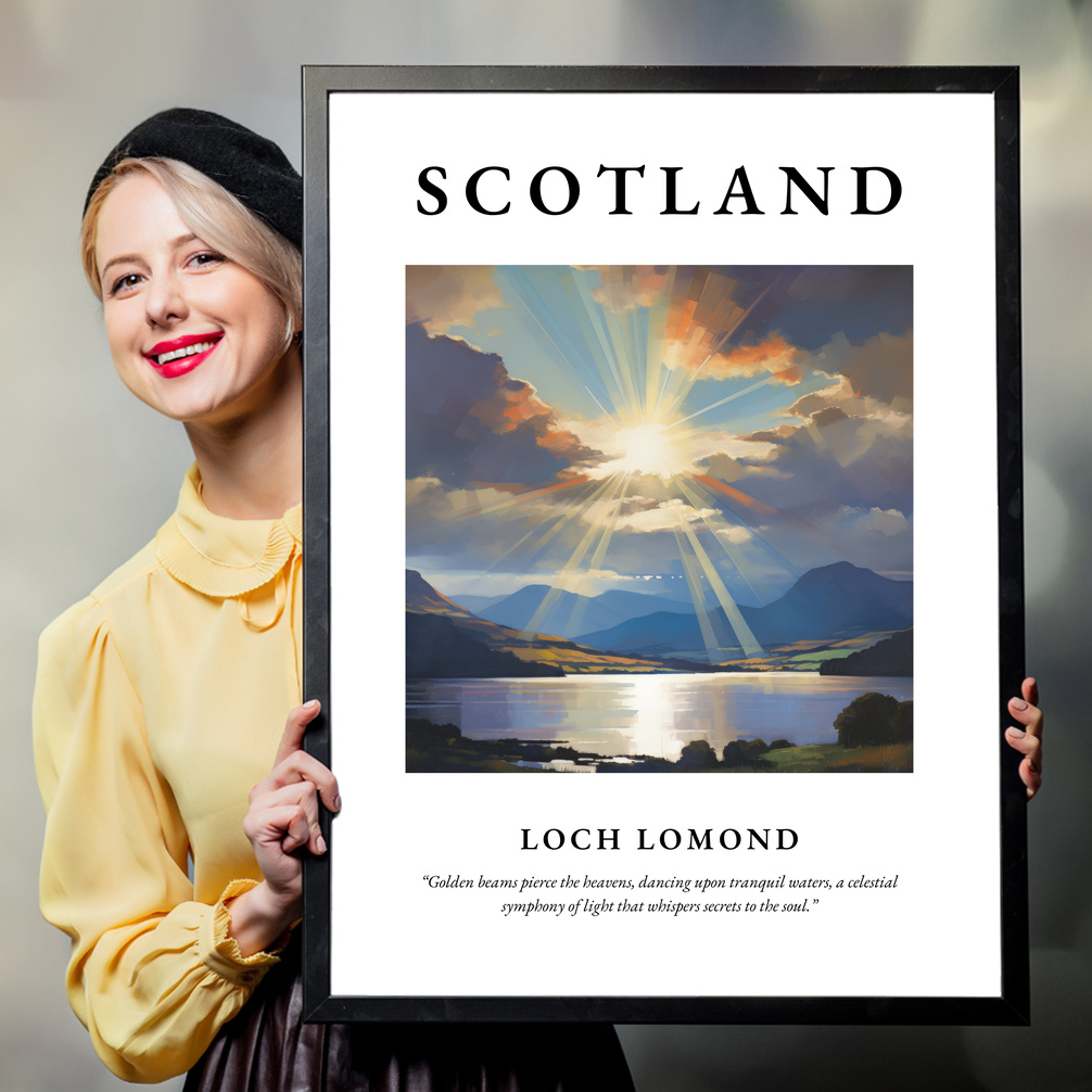 Person holding a poster of Loch Lomond