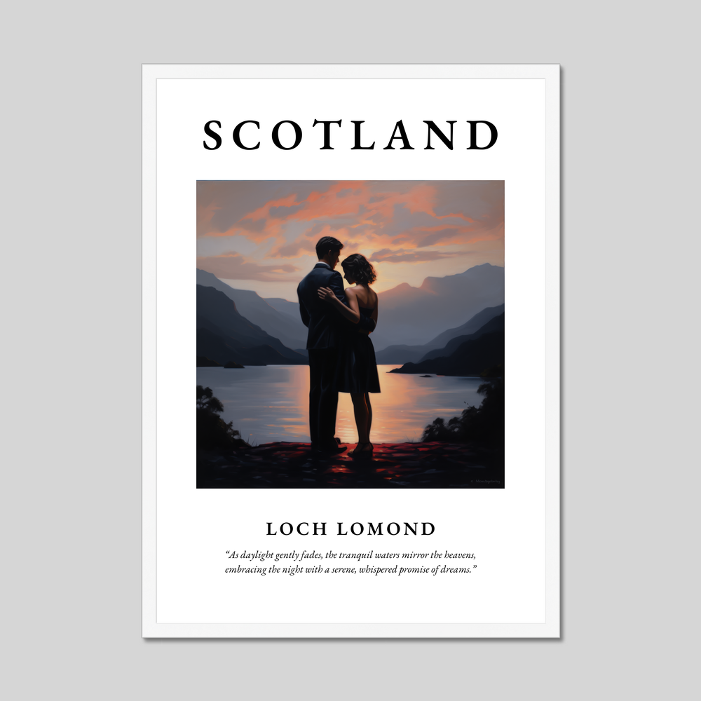 Poster in a white frame with the word Scotland