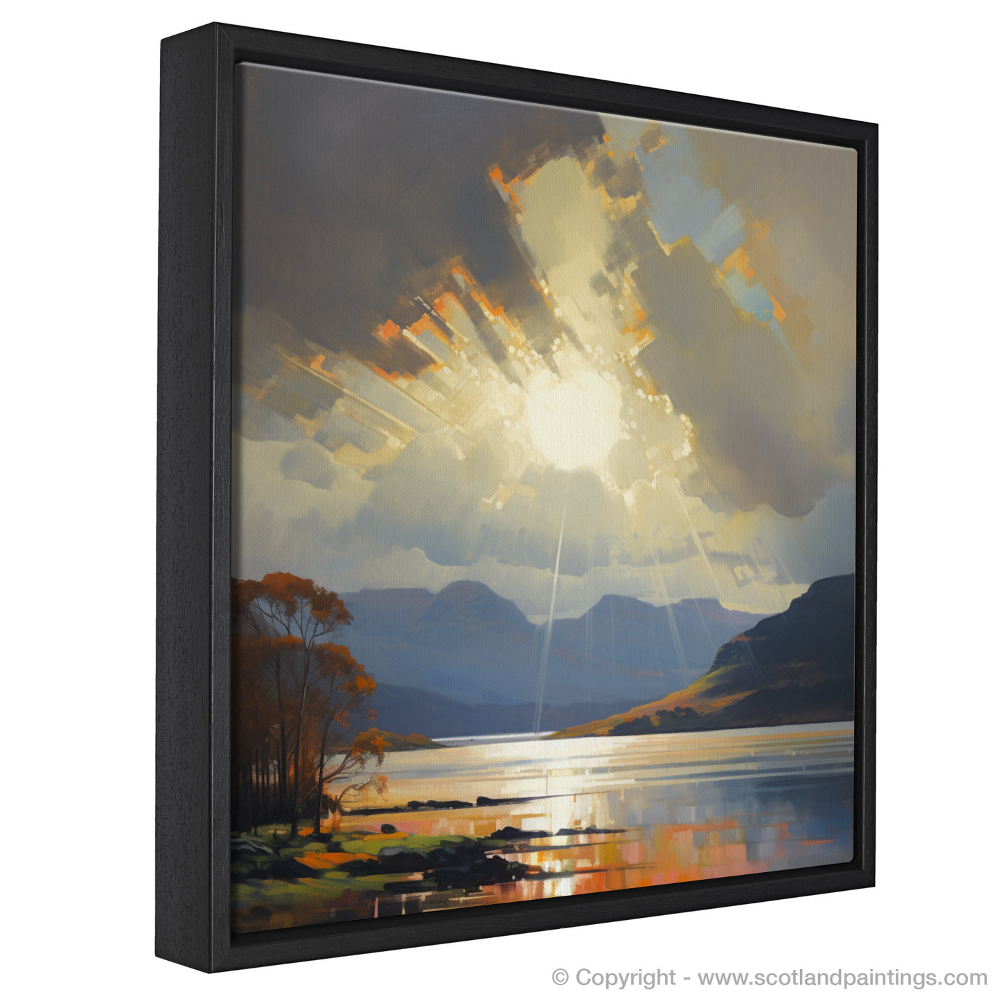 Painting and Art Print of Crepuscular rays above Loch Lomond entitled "Crepuscular Majesty over Loch Lomond".