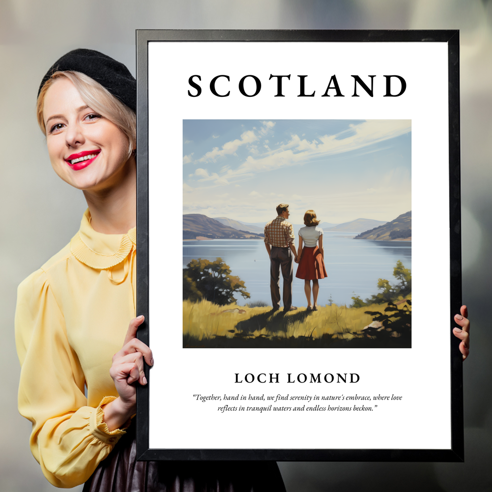 Person holding a poster of Loch Lomond