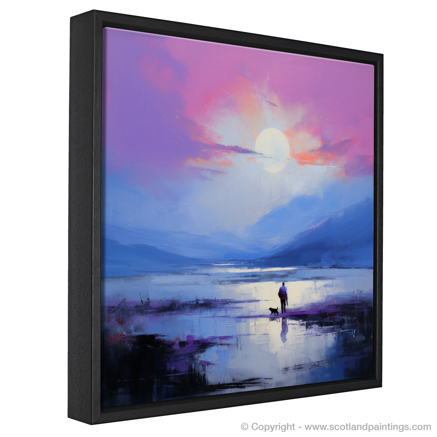 Painting and Art Print of A man walking dog at the side of Loch Lomond. Ethereal Embrace at Loch Lomond.