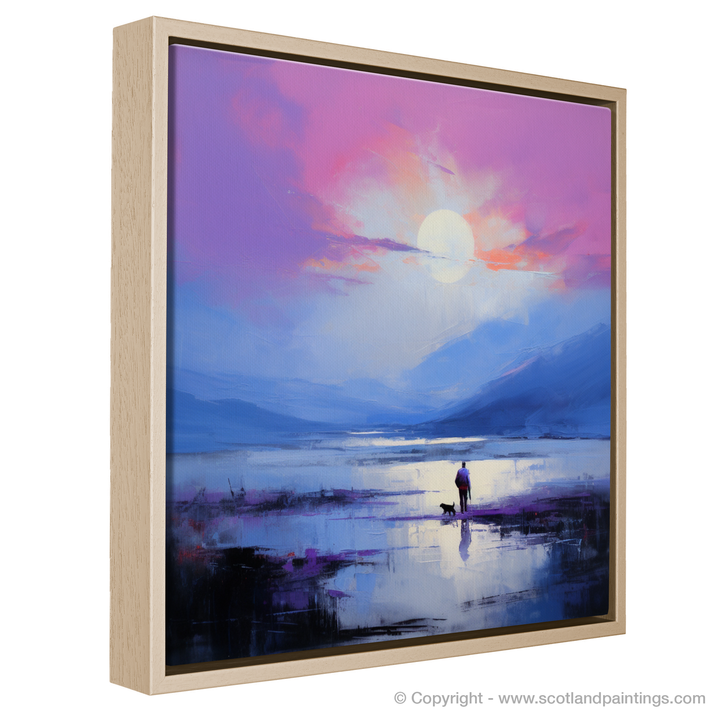 Painting and Art Print of A man walking dog at the side of Loch Lomond. Ethereal Embrace at Loch Lomond.