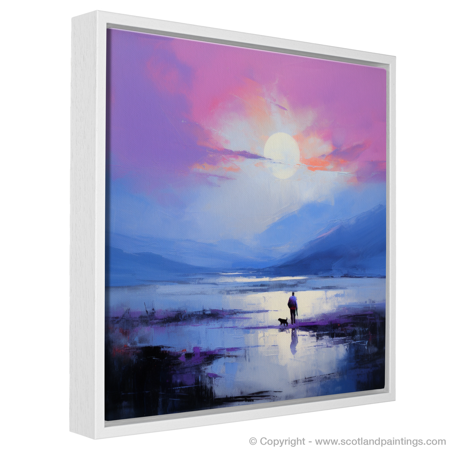 Painting and Art Print of A man walking dog at the side of Loch Lomond. Ethereal Embrace at Loch Lomond.