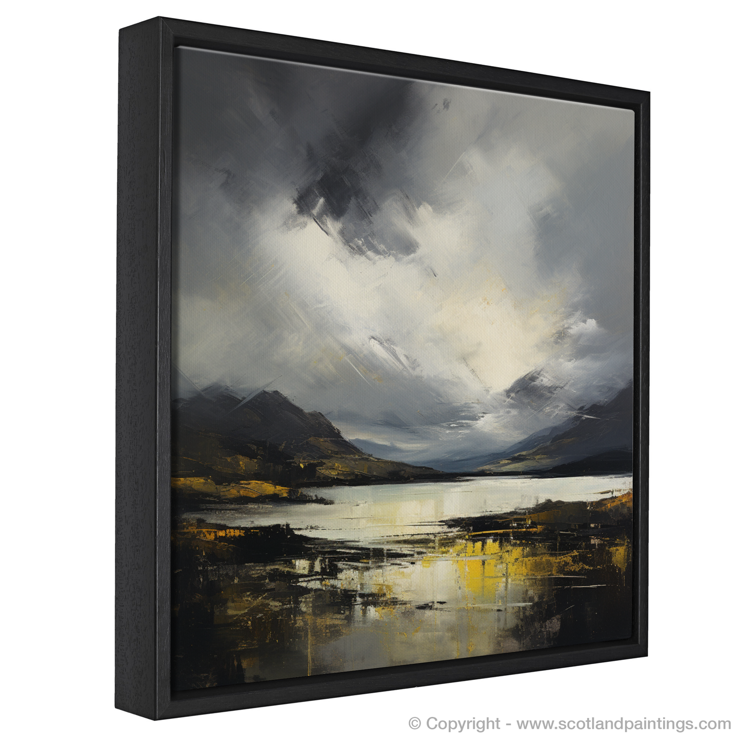 Painting and Art Print of Storm clouds above Loch Lomond. Storm Over Loch Lomond: An Abstract Dance of Light and Shadow.