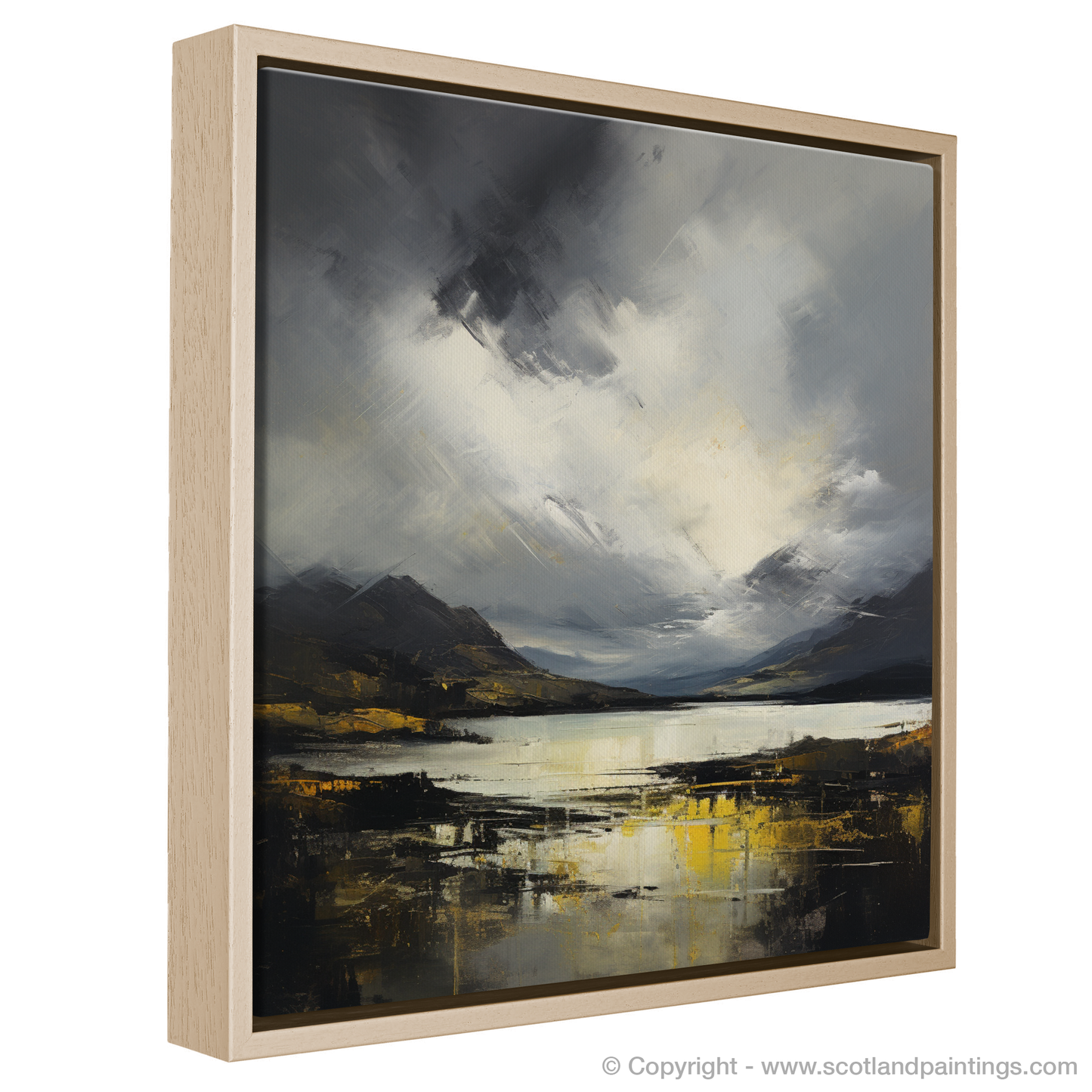 Painting and Art Print of Storm clouds above Loch Lomond. Storm Over Loch Lomond: An Abstract Dance of Light and Shadow.