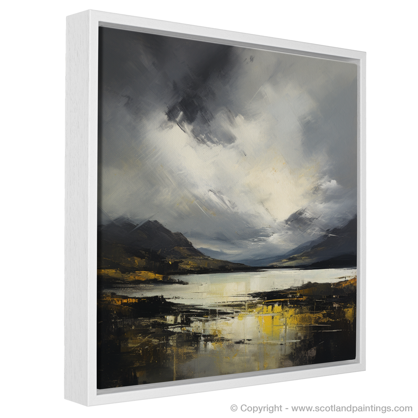 Painting and Art Print of Storm clouds above Loch Lomond. Storm Over Loch Lomond: An Abstract Dance of Light and Shadow.