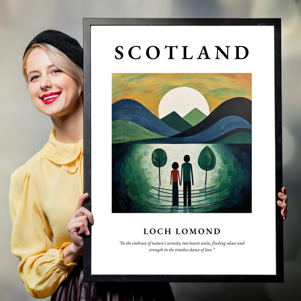 Person holding a poster of Loch Lomond