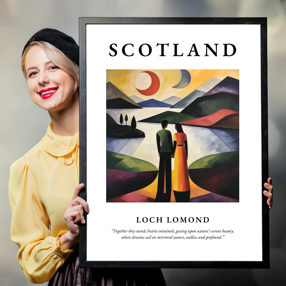 Person holding a poster of Loch Lomond