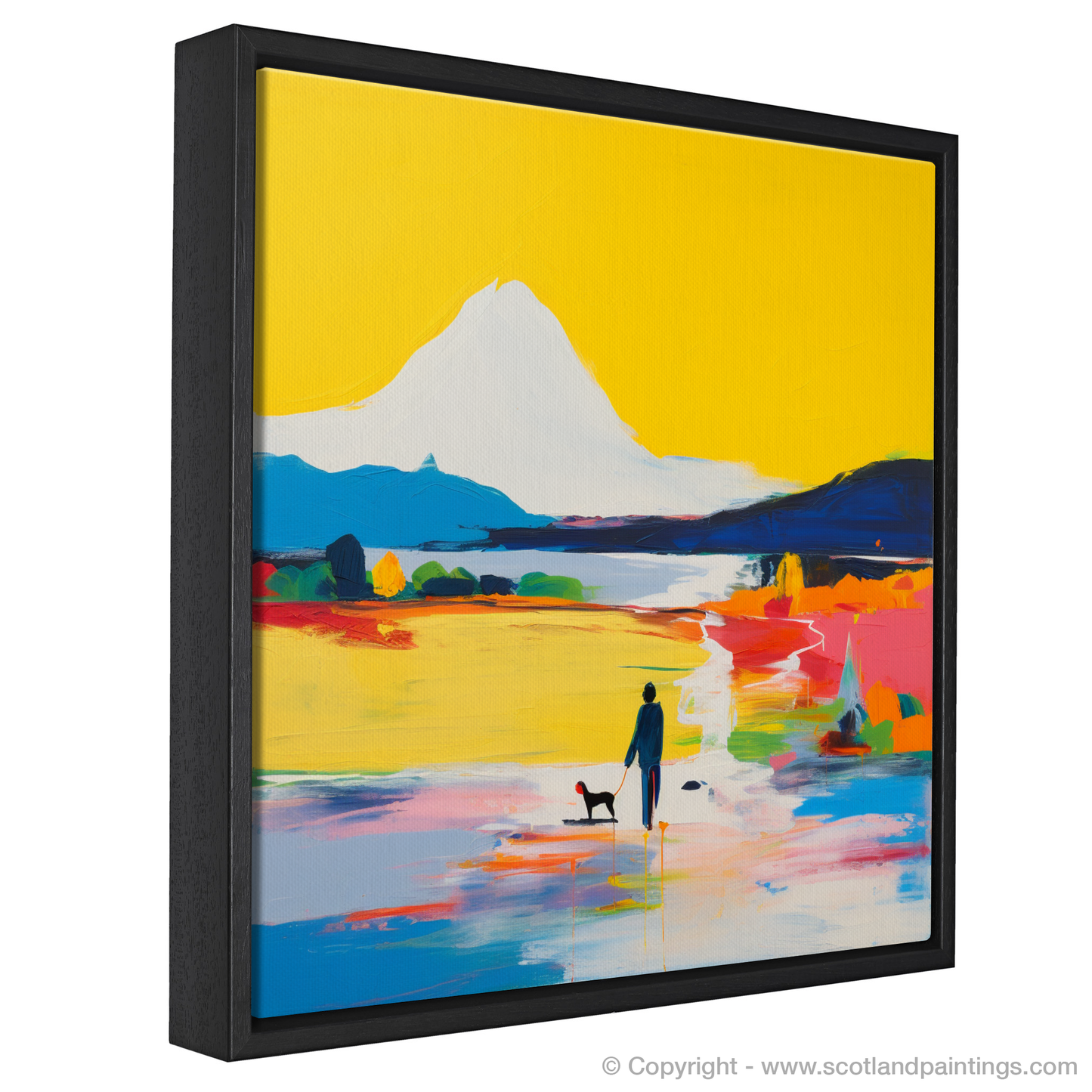 Painting and Art Print of A man walking dog at the side of Loch Lomond entitled "Loch Lomond Twilight: An Abstract Reverie".