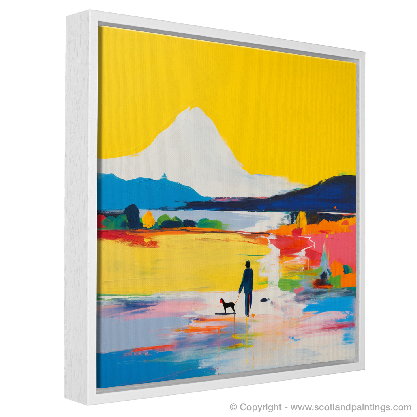 Painting and Art Print of A man walking dog at the side of Loch Lomond entitled "Loch Lomond Twilight: An Abstract Reverie".