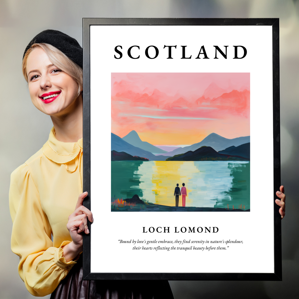 Person holding a poster of Loch Lomond