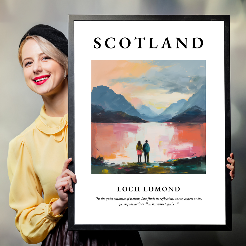 Person holding a poster of Loch Lomond