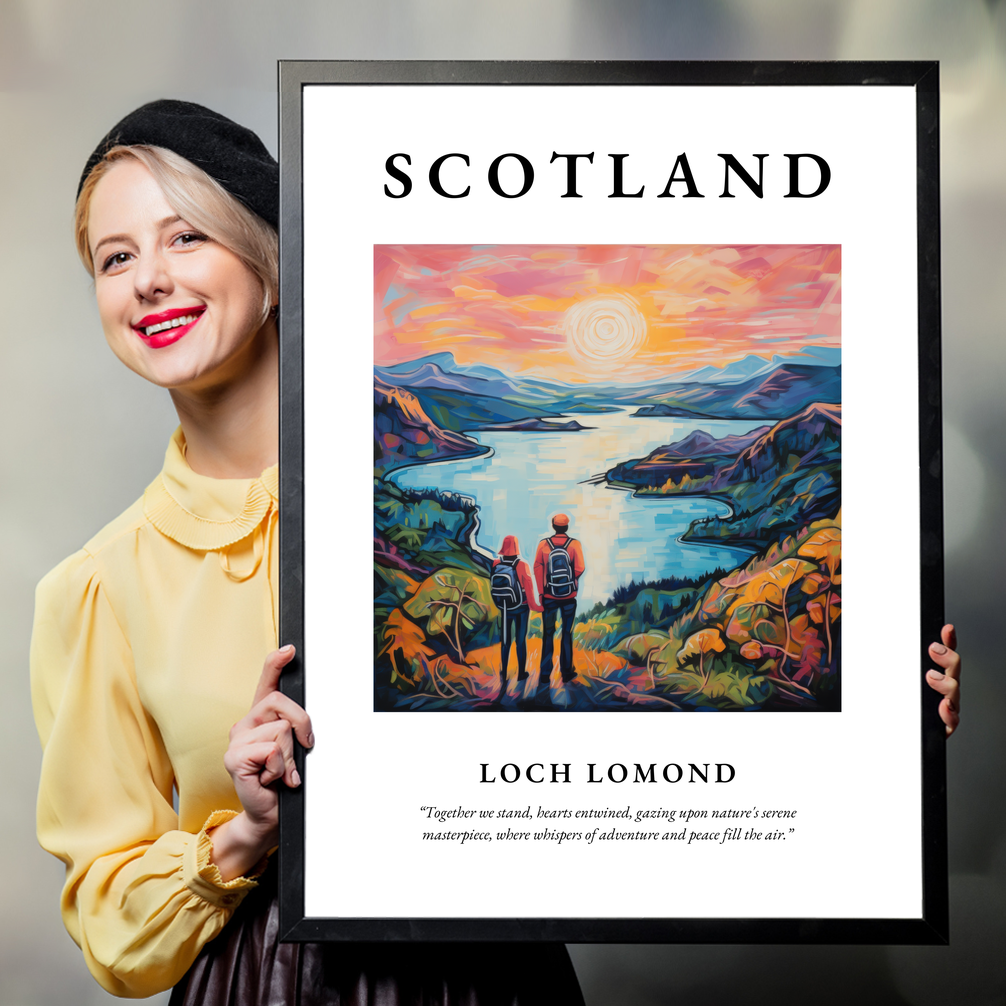 Person holding a poster of Loch Lomond