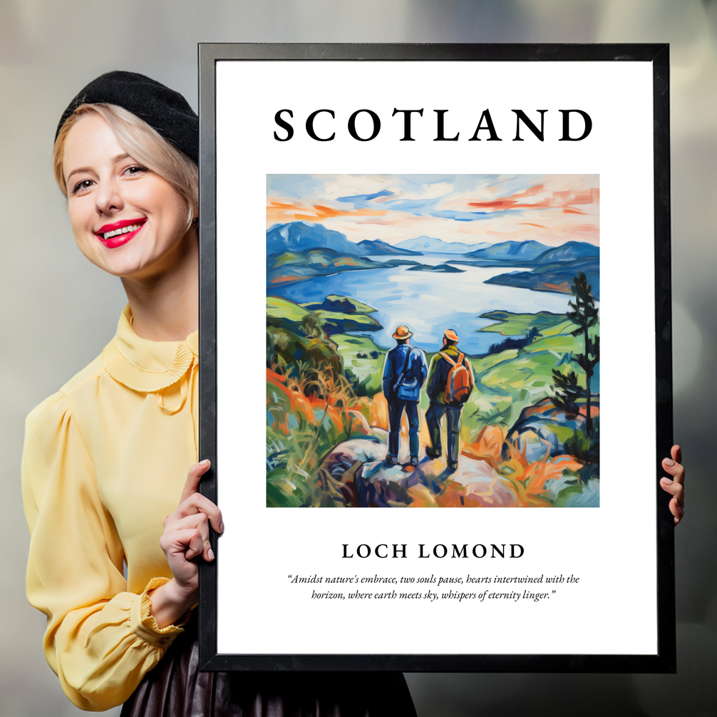 Person holding a poster of Loch Lomond