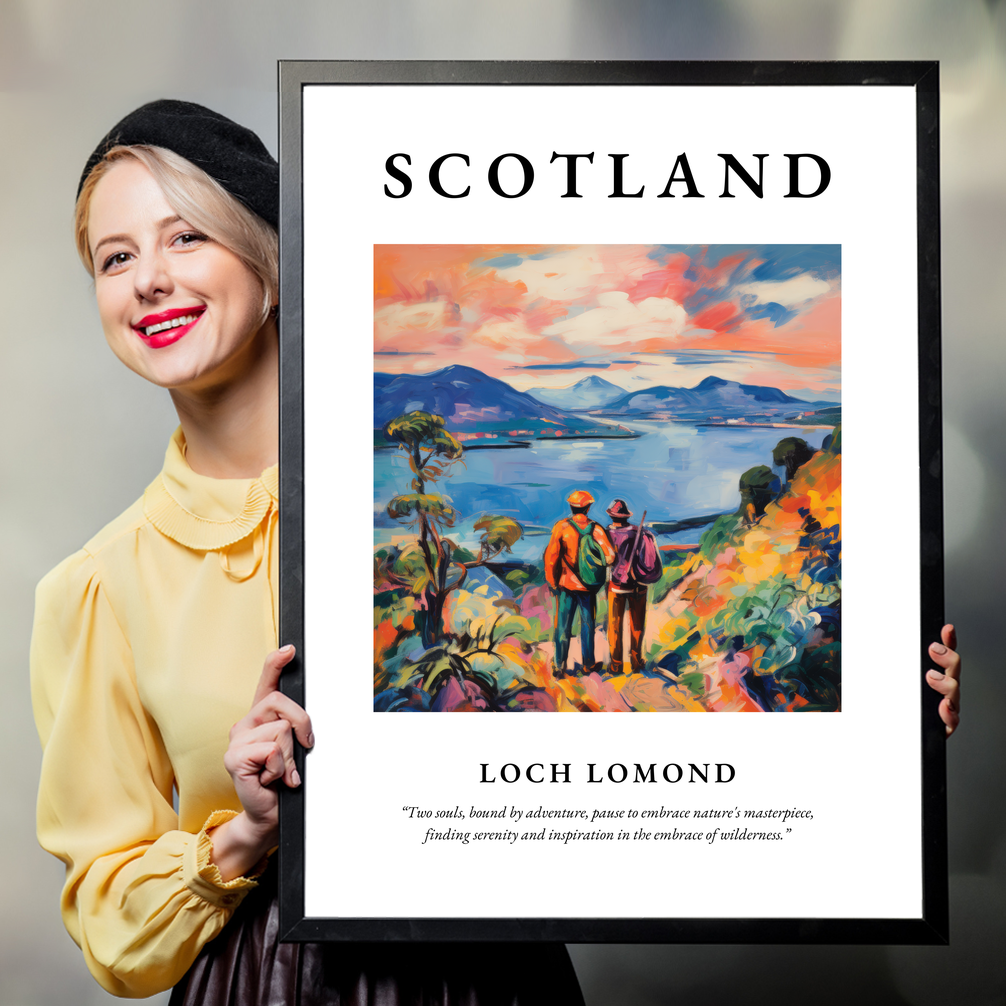 Person holding a poster of Loch Lomond