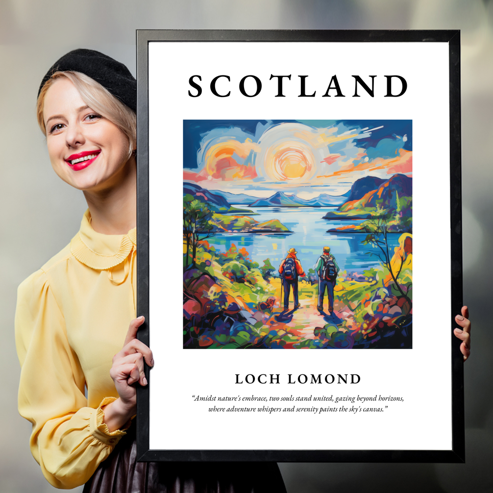 Person holding a poster of Loch Lomond