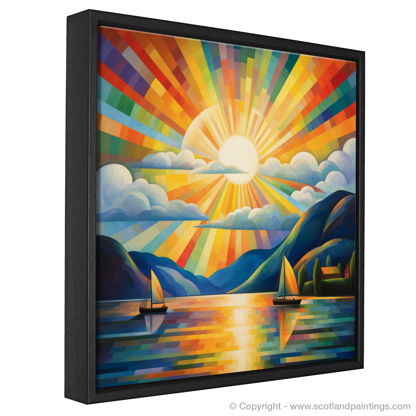 Painting and Art Print of Sunbeams on Loch Lomond. Sunbeams on Loch Lomond: An Abstract Colour Symphony.