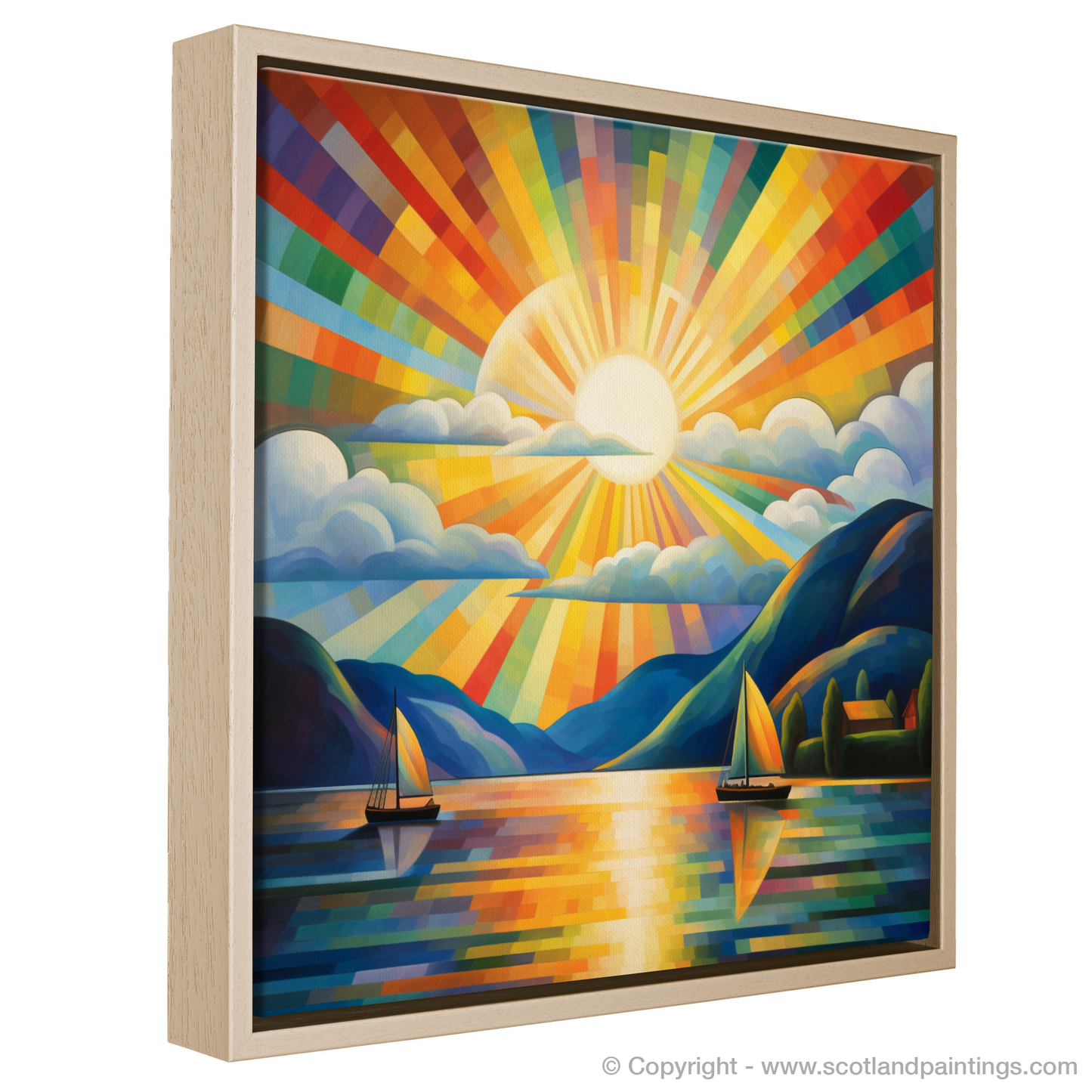 Painting and Art Print of Sunbeams on Loch Lomond. Sunbeams on Loch Lomond: An Abstract Colour Symphony.