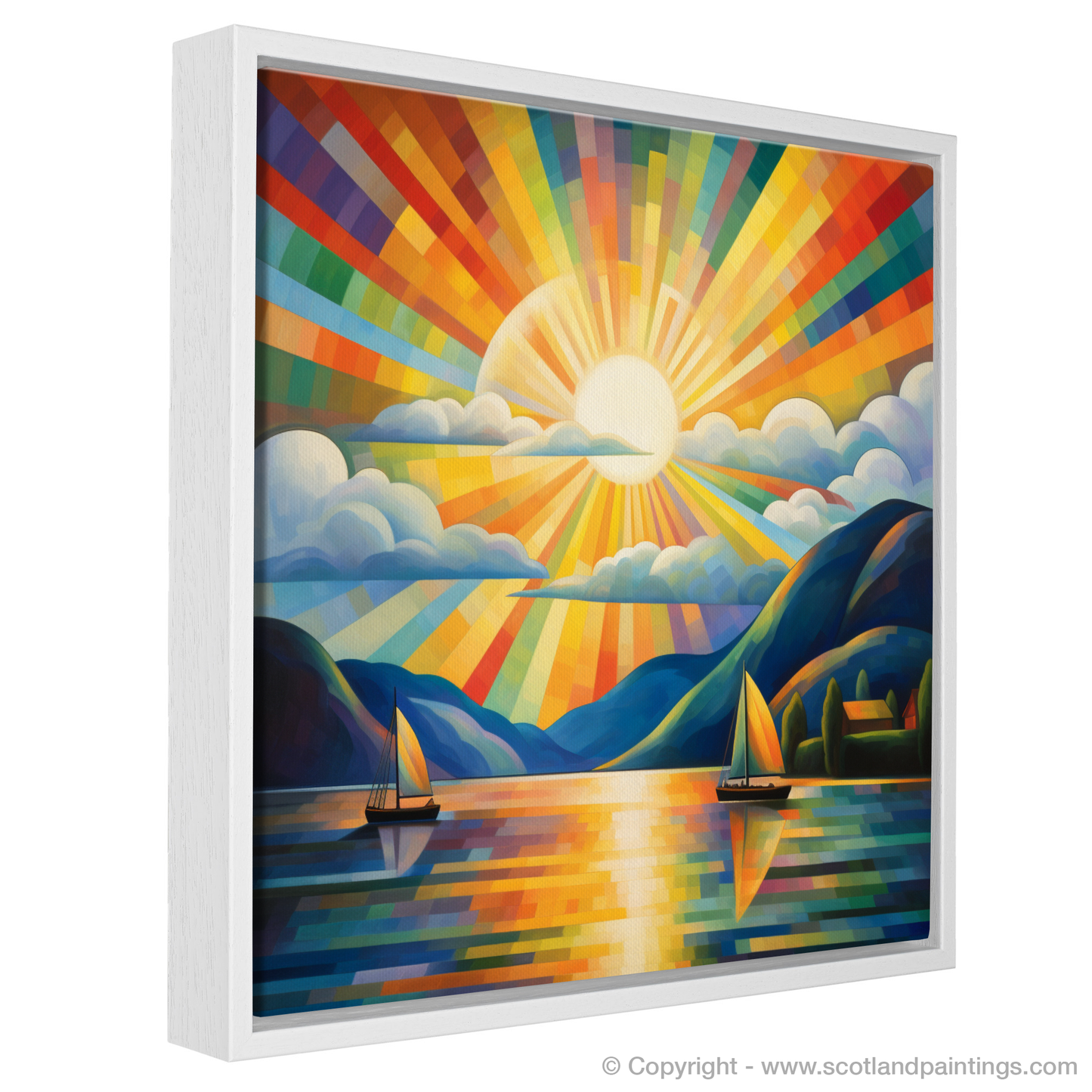 Painting and Art Print of Sunbeams on Loch Lomond. Sunbeams on Loch Lomond: An Abstract Colour Symphony.