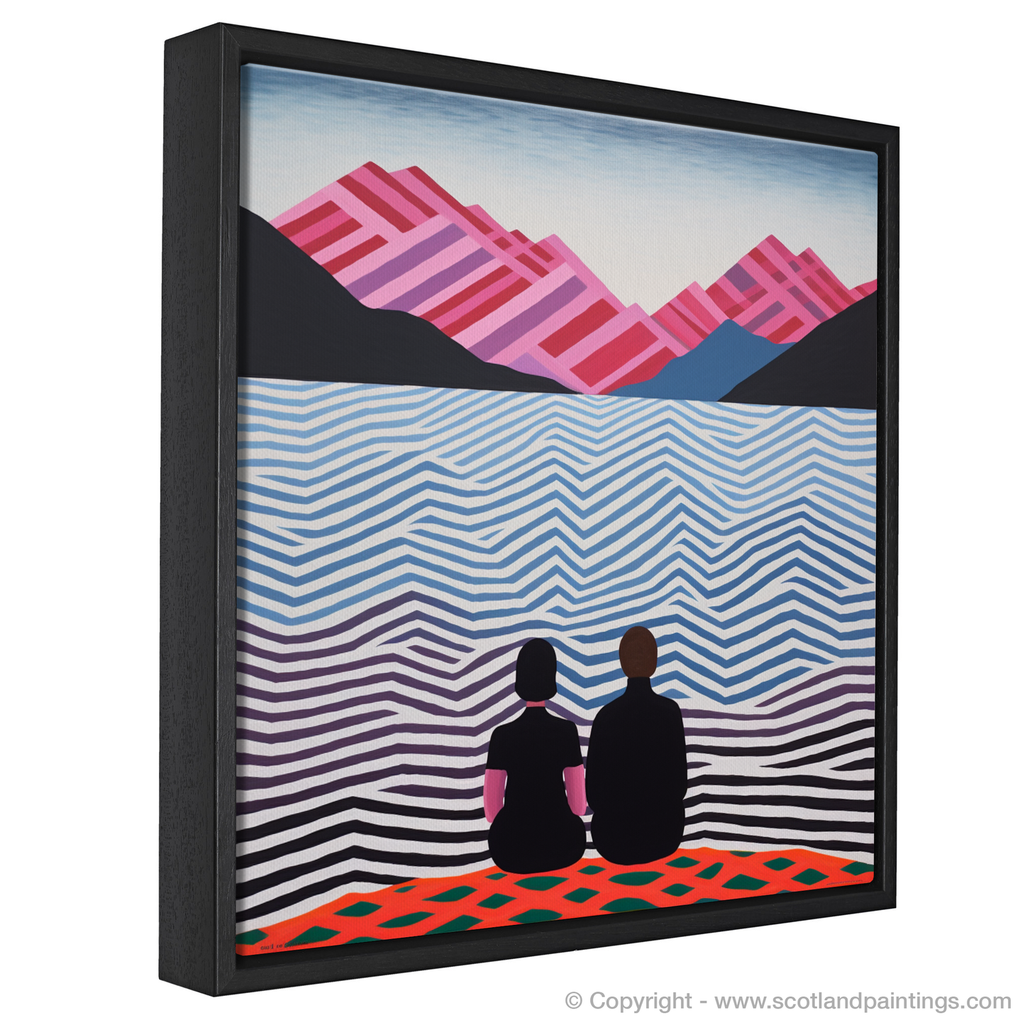 Painting and Art Print of Two hikers looking out on Loch Lomond entitled "Abstract Reverie: Two Figures at Loch Lomond".