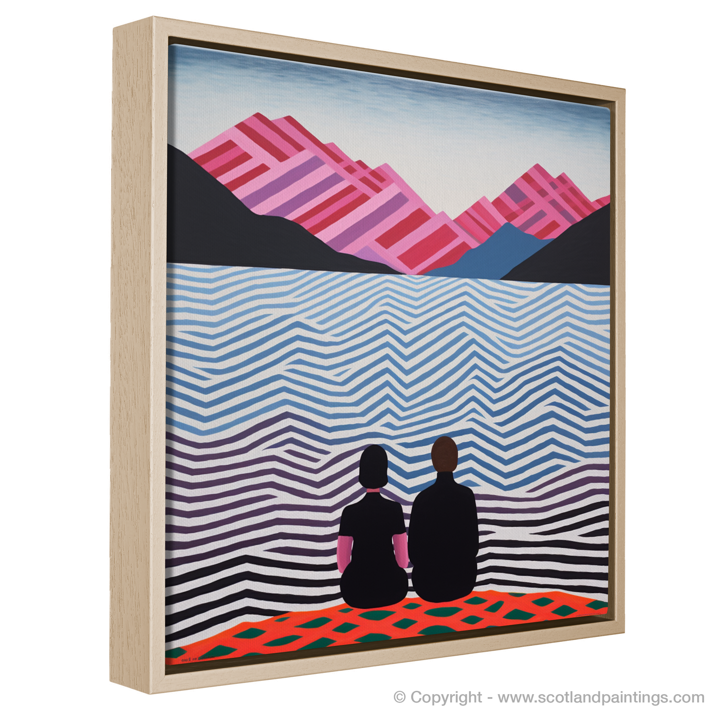 Painting and Art Print of Two hikers looking out on Loch Lomond entitled "Abstract Reverie: Two Figures at Loch Lomond".