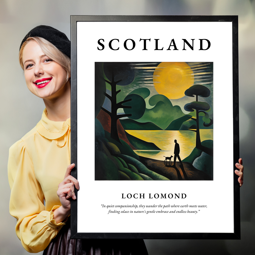 Person holding a poster of Loch Lomond