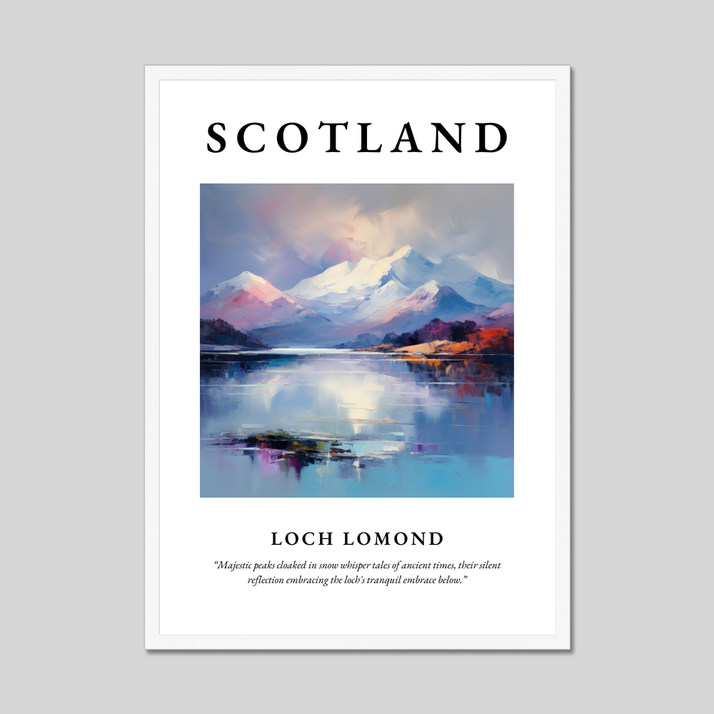 Poster in a white frame with the word Scotland