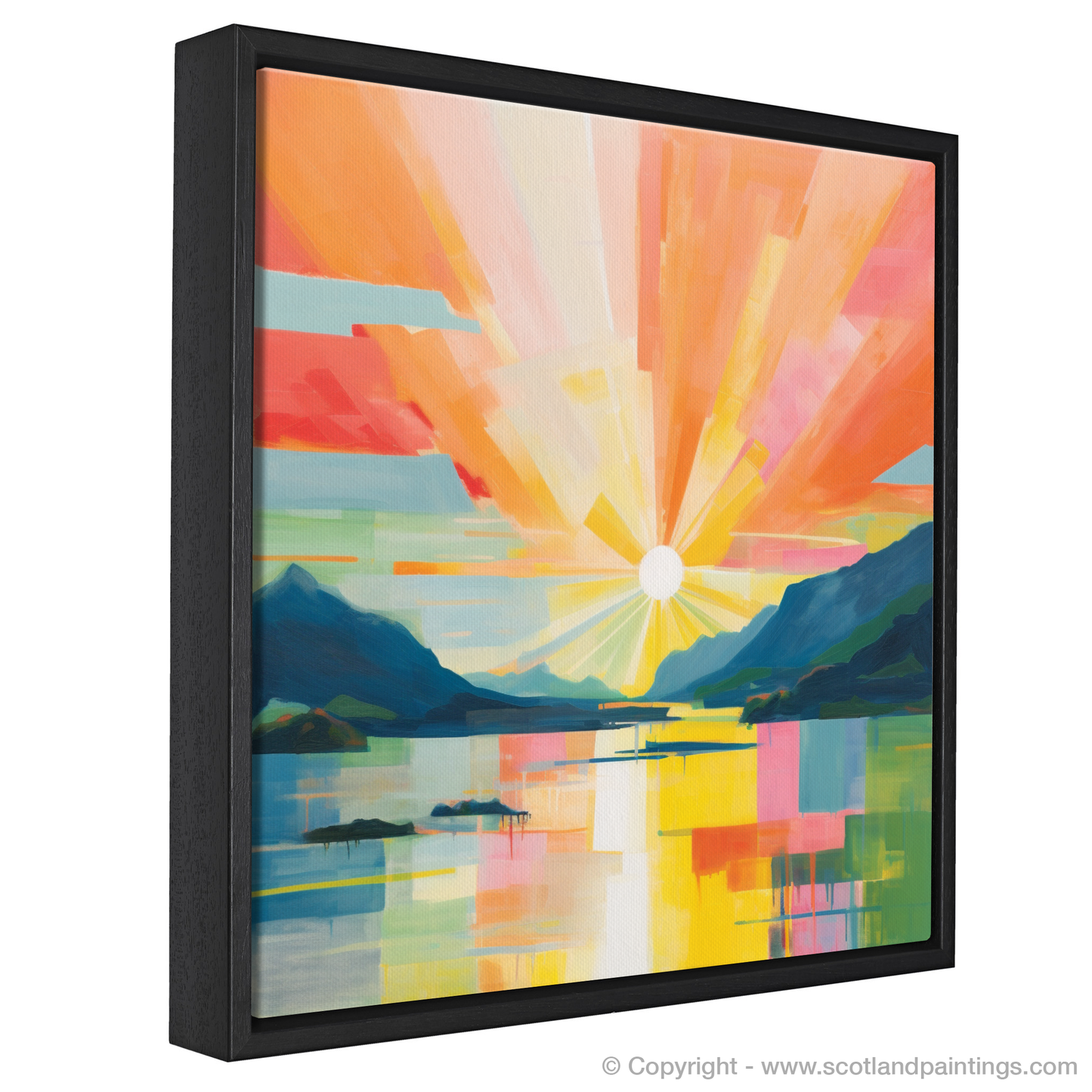 Painting and Art Print of Sunbeams on Loch Lomond entitled "Sunrise Embrace at Loch Lomond".