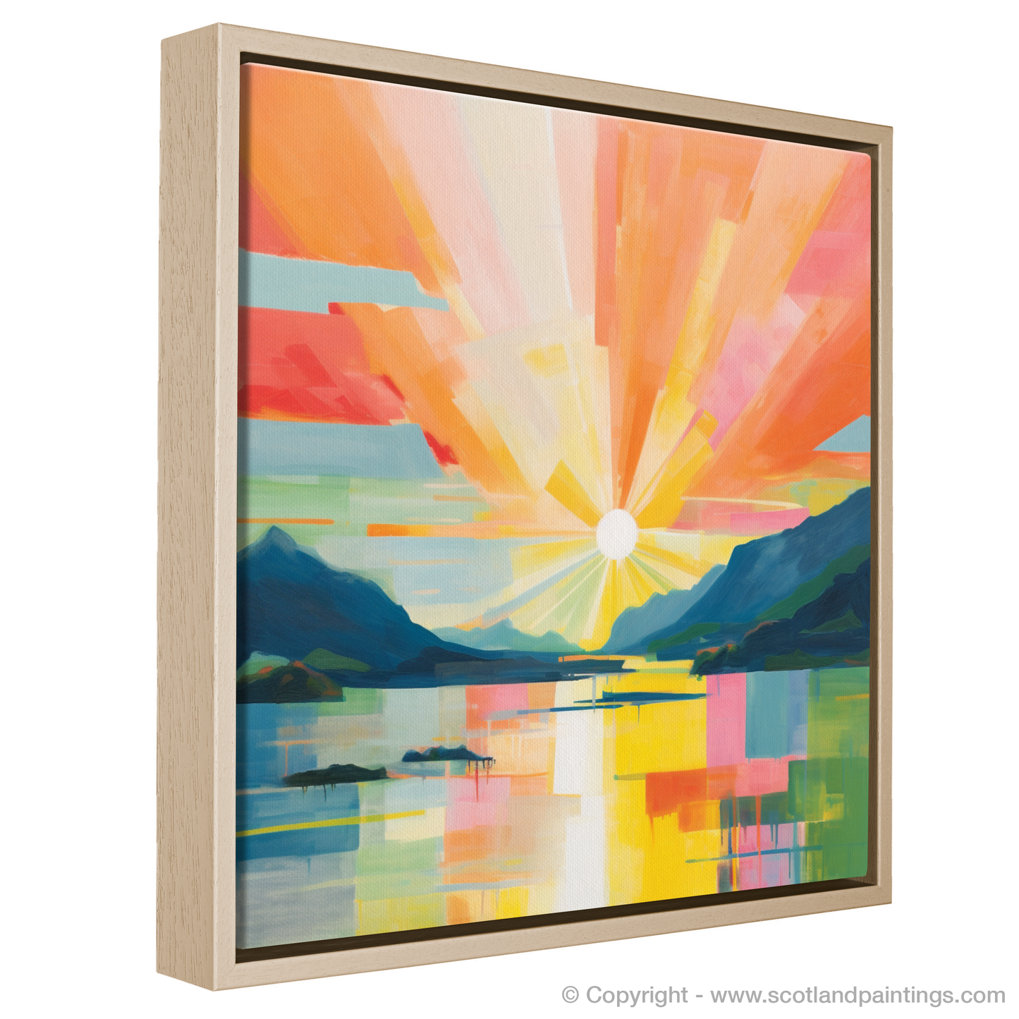 Painting and Art Print of Sunbeams on Loch Lomond entitled "Sunrise Embrace at Loch Lomond".