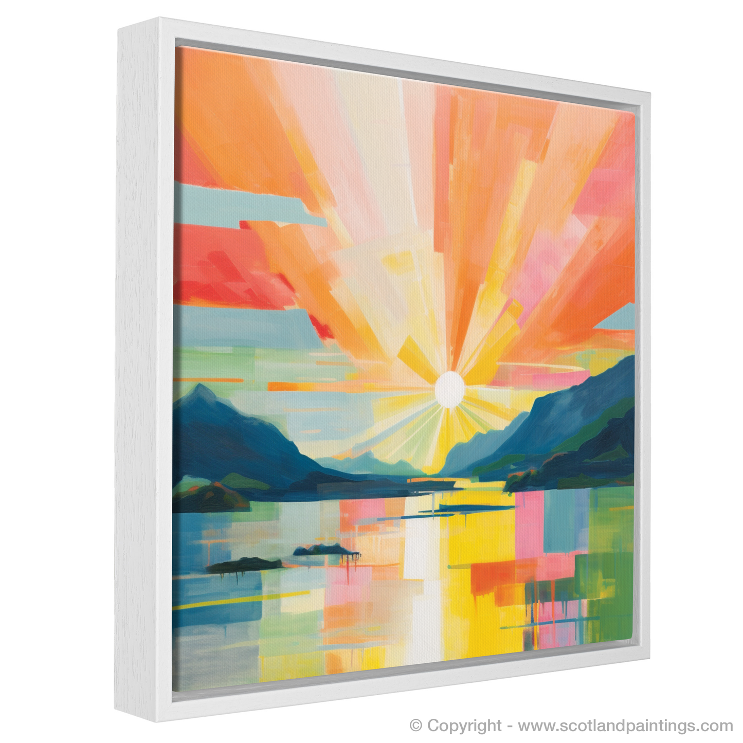 Painting and Art Print of Sunbeams on Loch Lomond entitled "Sunrise Embrace at Loch Lomond".