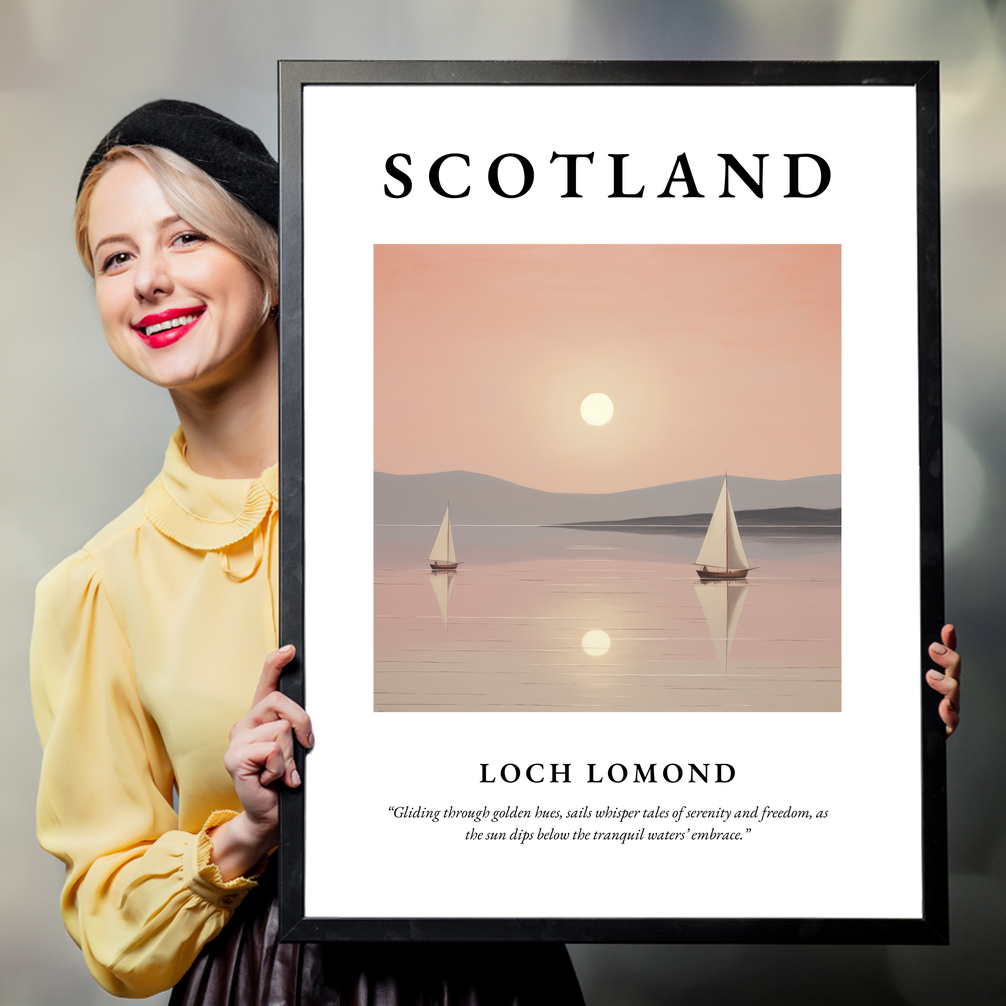 Person holding a poster of Loch Lomond