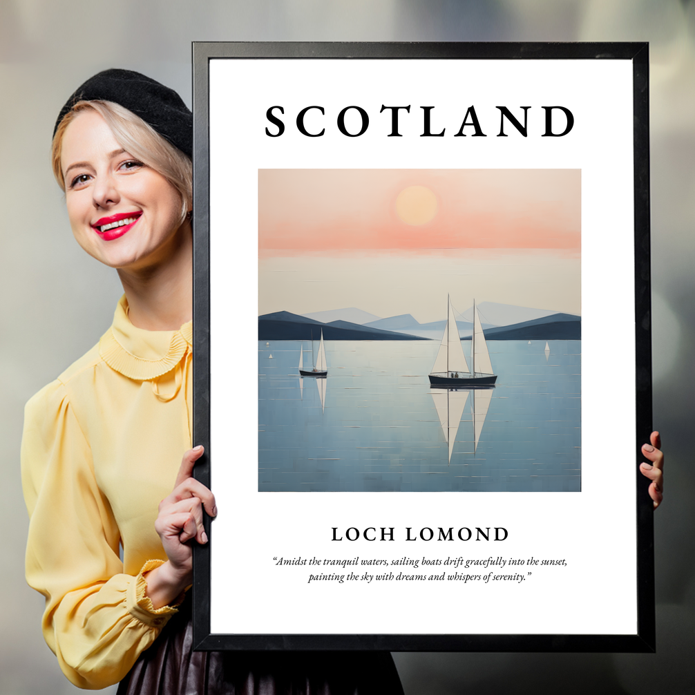 Person holding a poster of Loch Lomond